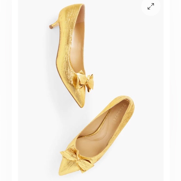 Talbots Shoes - Talbots Gold Sylvie Bow Kitten Heel Pumps Sz 8 1/2